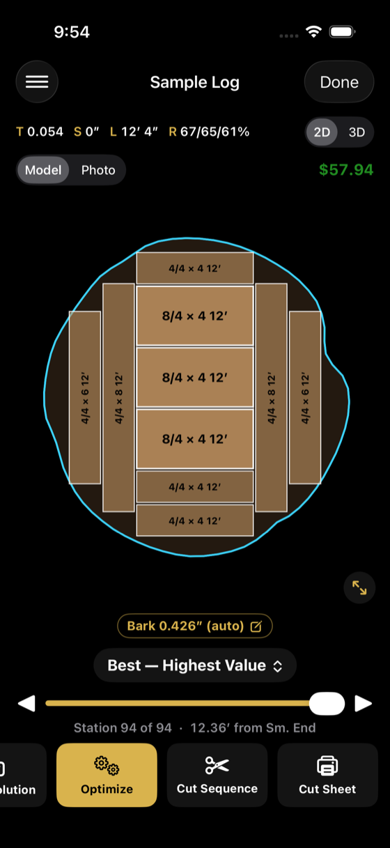 The Log Master optimizer screen with each control numbered