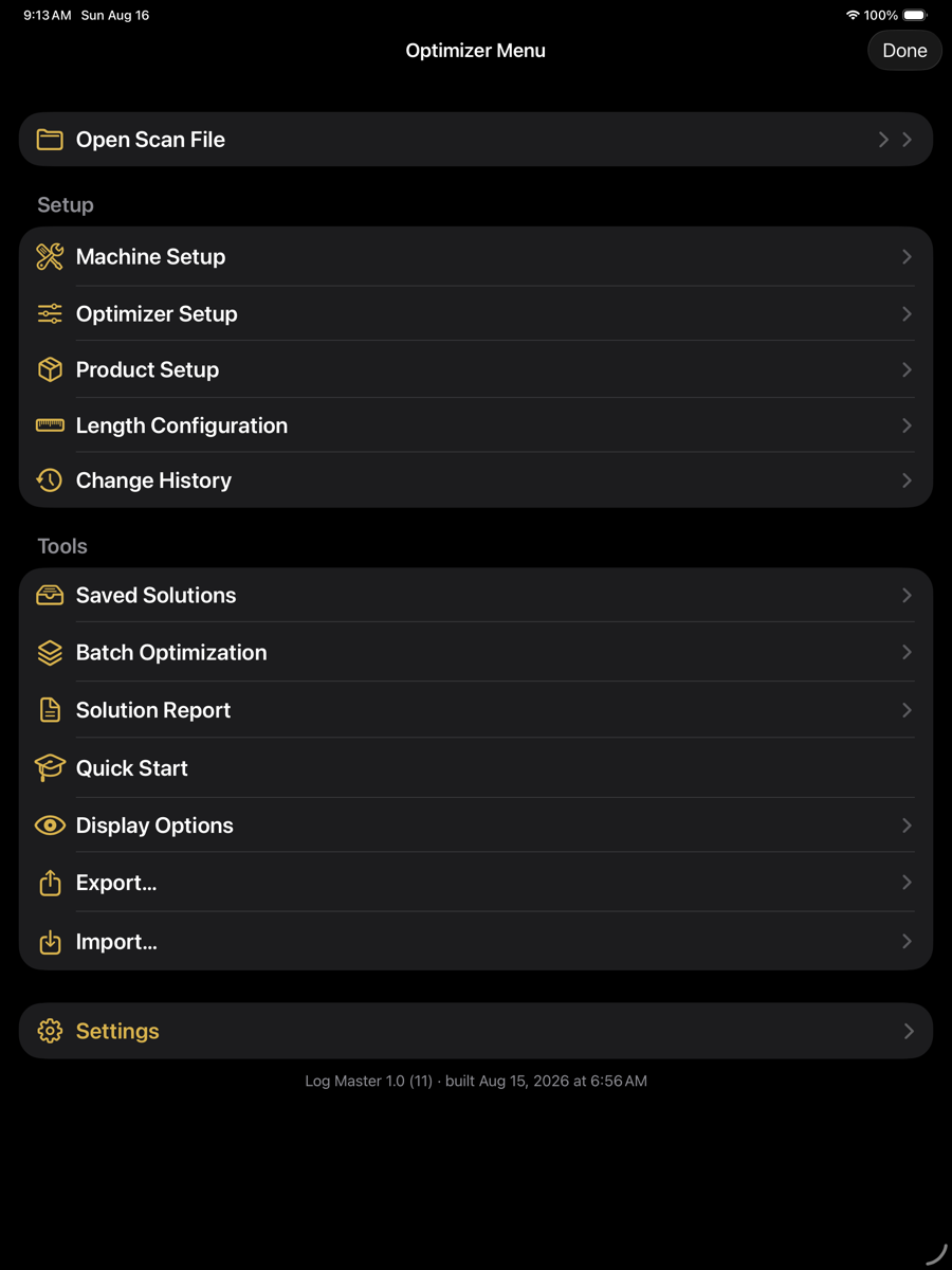 The optimizer menu