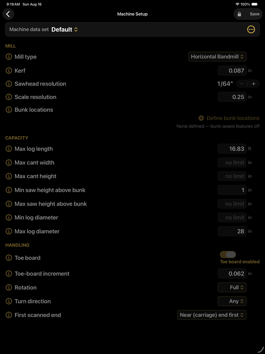 The Machine Setup screen