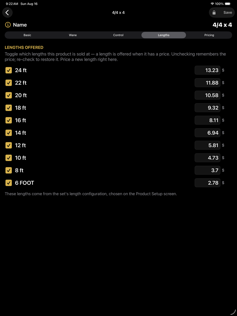 Product lengths