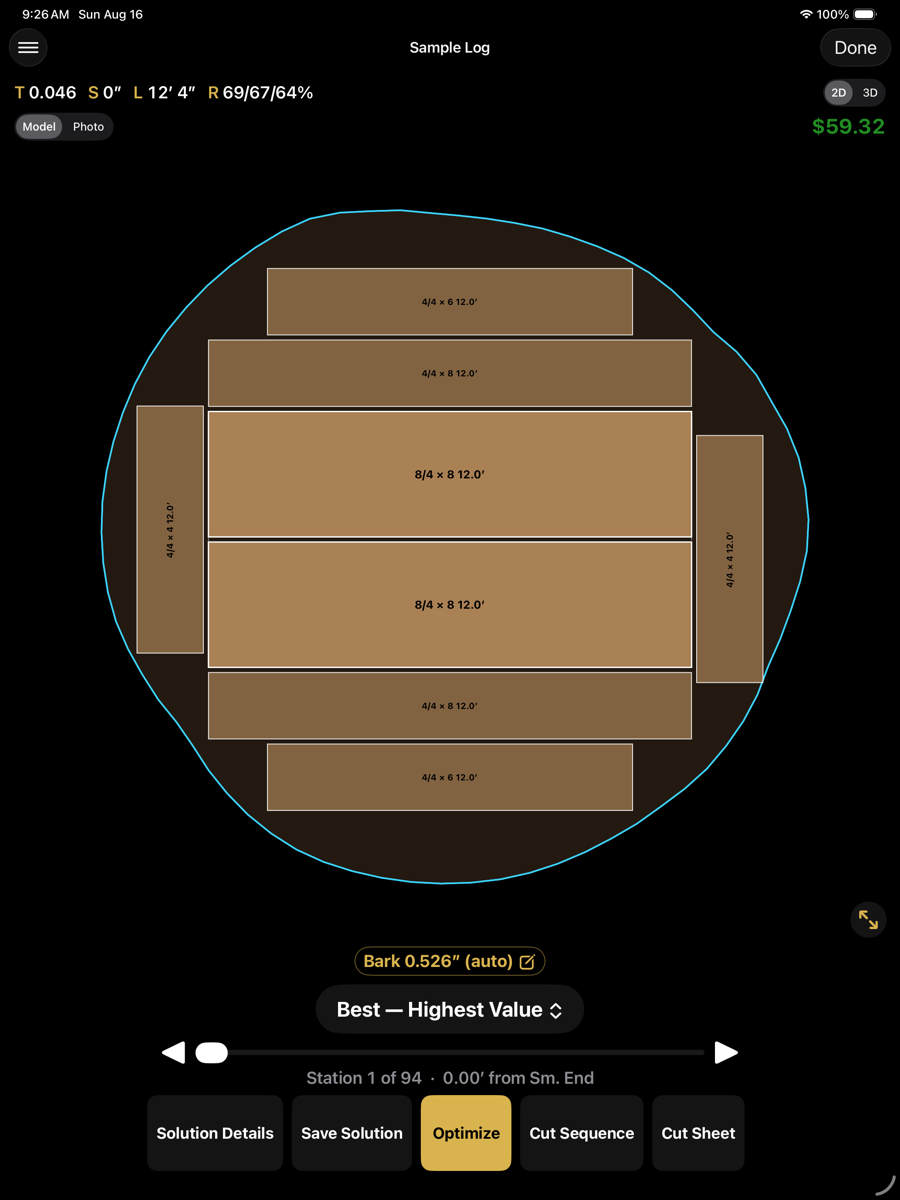 The optimizer screen with each control numbered