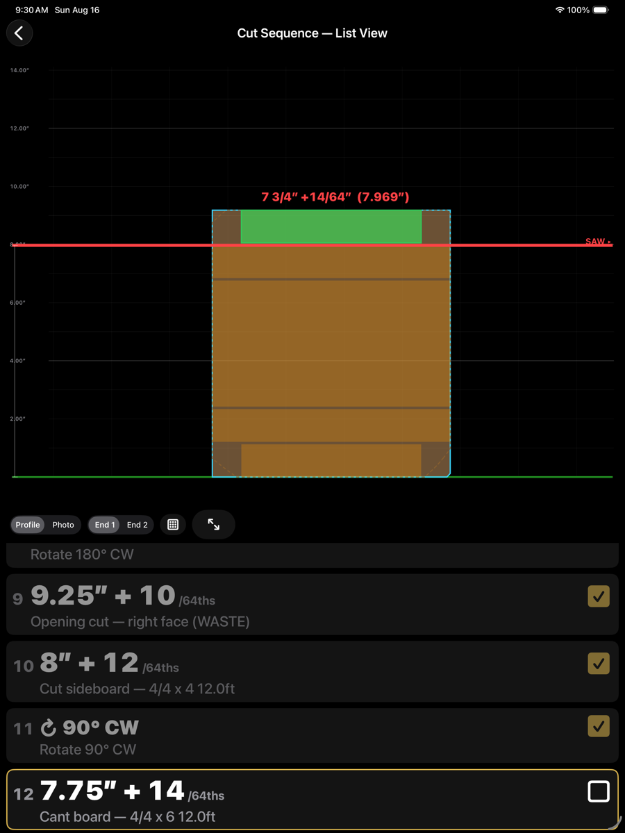 Cut sequence, list view
