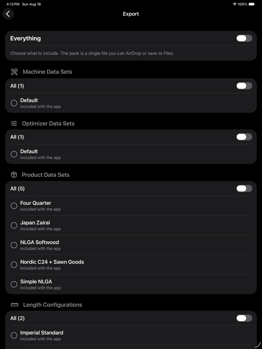 The export screen