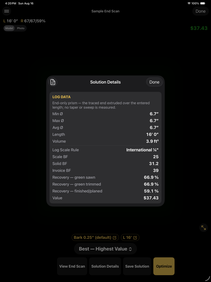 End scan solution details