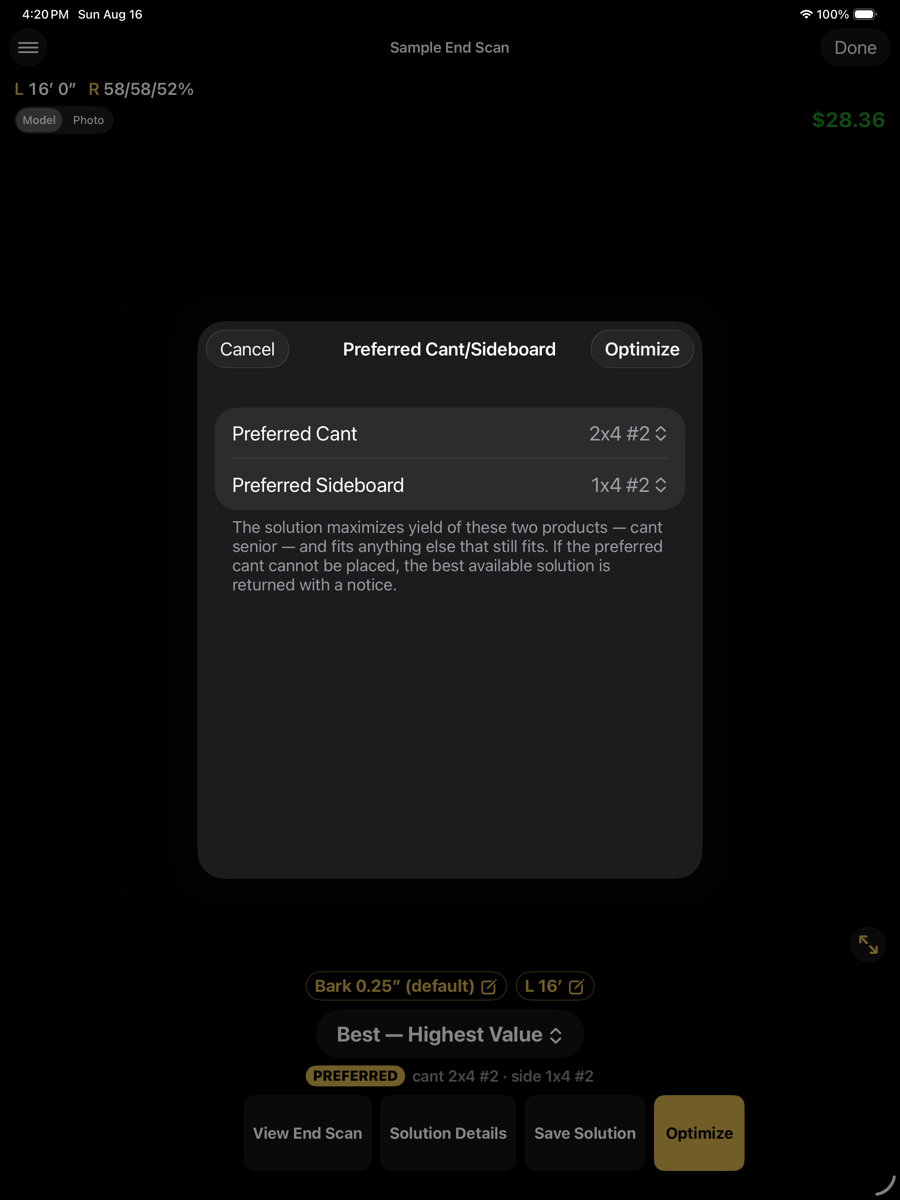 The preferred cant and sideboard prompt