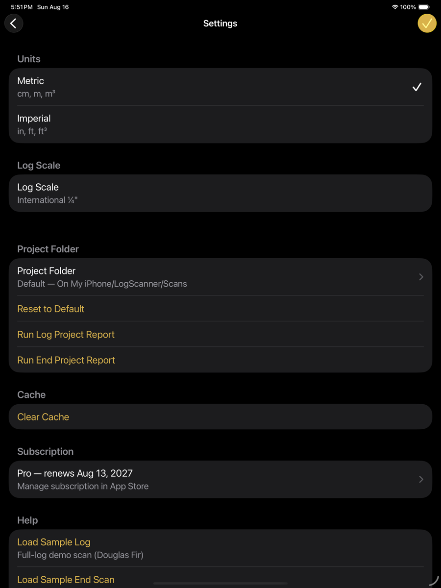 Settings, upper part