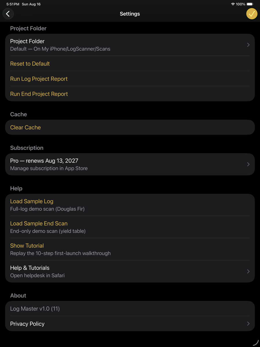 Settings, lower part